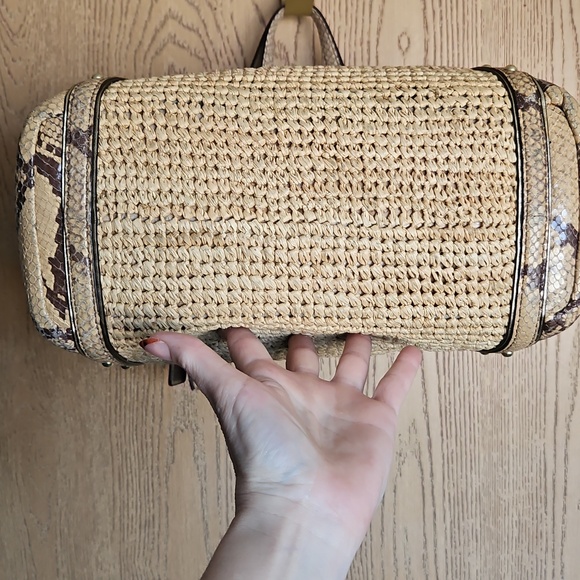 Coach Natural Straw Tote with Snakeskin-Trim - Picture 5 of 12